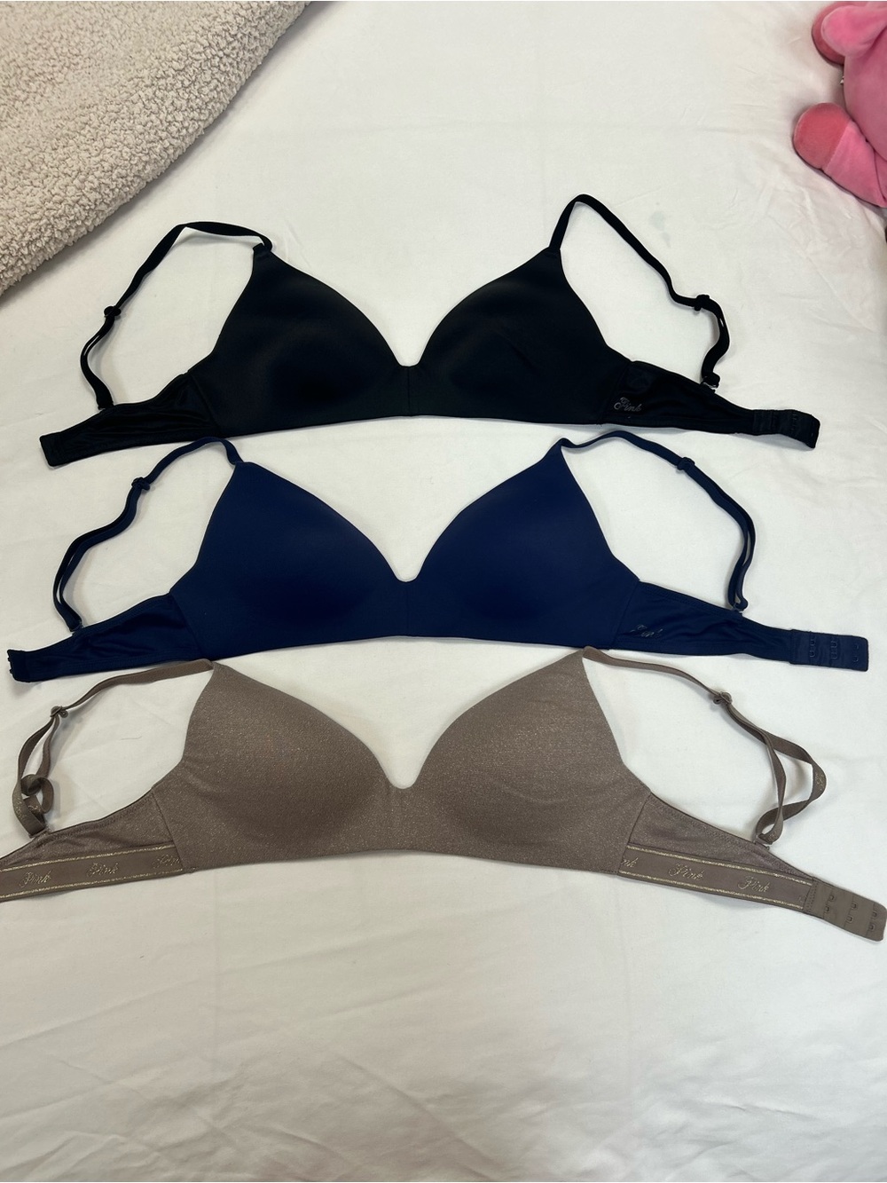 PINK Victoria's Secret Smooth T-Shirt Bras - Black, Navy & Taupe